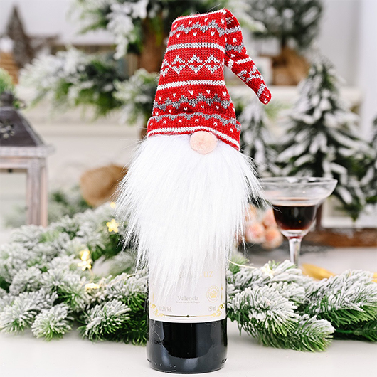 Deep Red Christmas Knitwear Hat Design Wine Cover