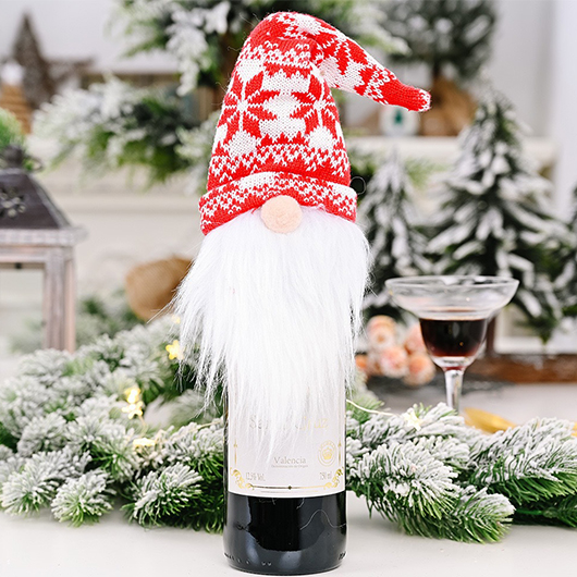 Red Christmas Knitwear Hat Design Wine Cover