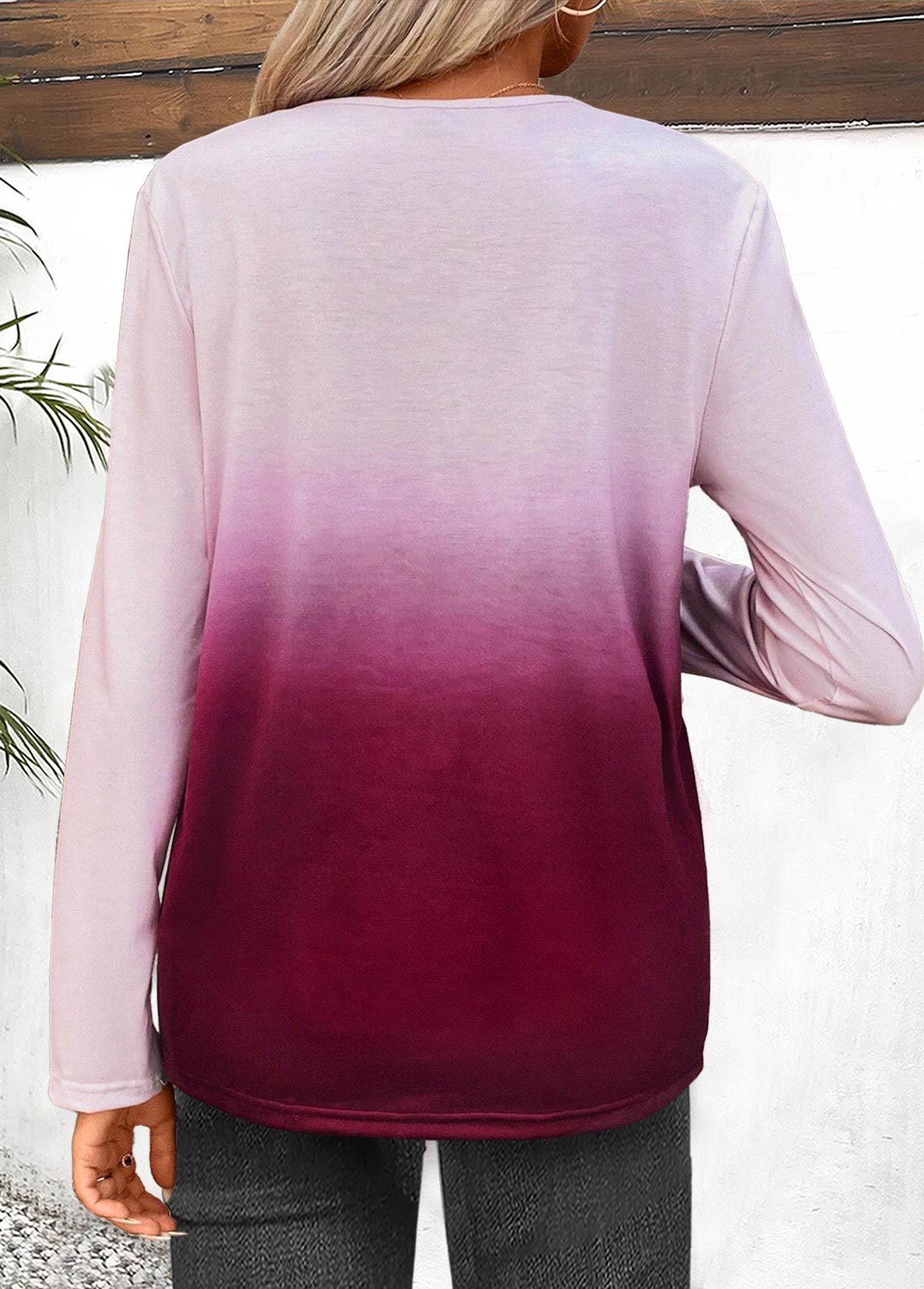 bouton rotita ombre t-shirt à col fendu violet rougeâtre foncé