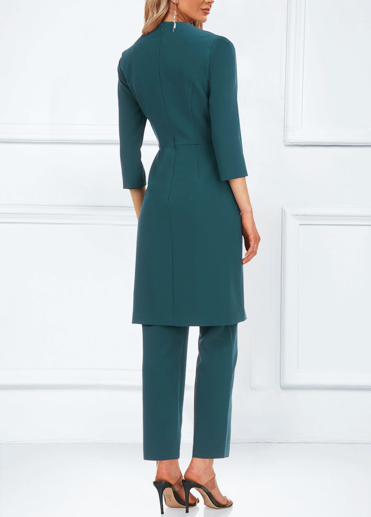 Turquoise jumpsuits&rompers,Plain Color jumpsuits&rompers,ROTITA Split Pocket Design Turquoise Ankle Length Jumpsuit
