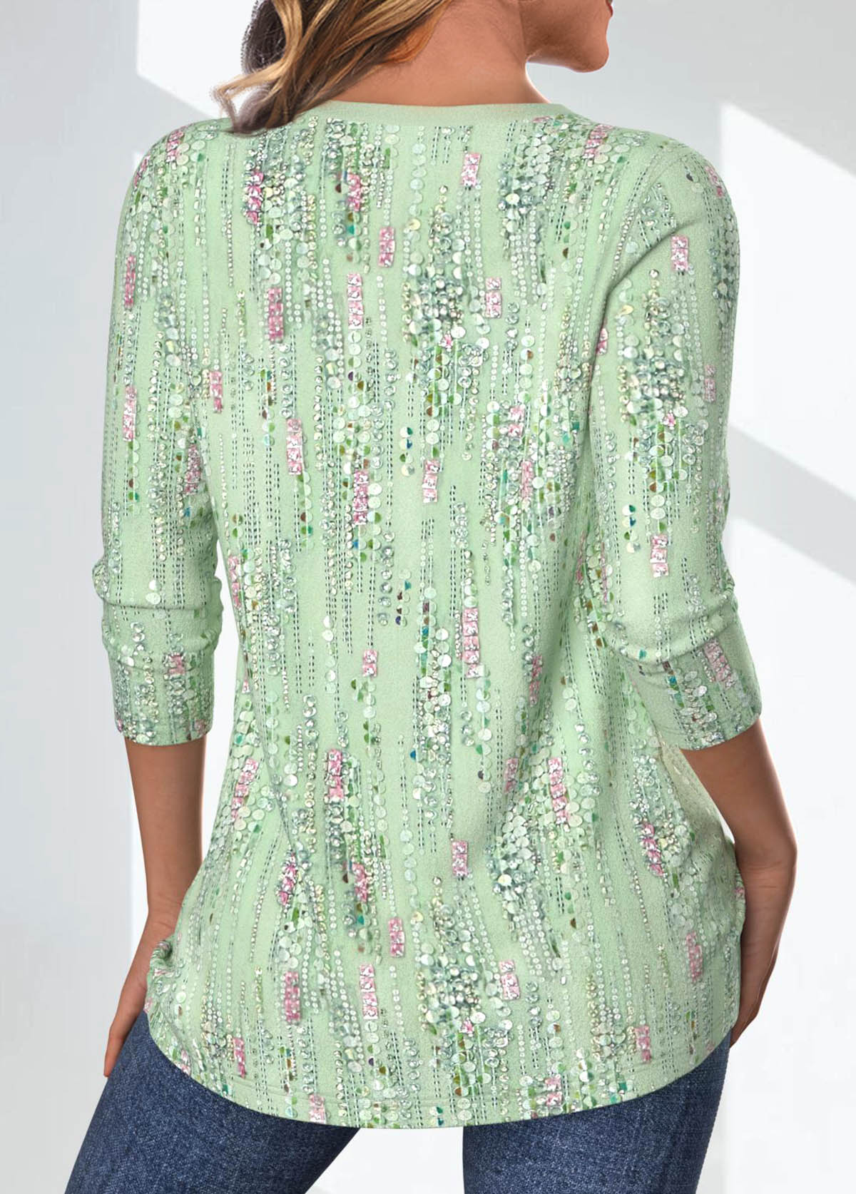 Light Green plus size,Geometric plus size,Striped plus size,Dot plus size,ROTITA Plus Size Criss Cross Light Green T Shirt