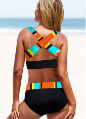 Multi Color swimwear,Rainbow Color swimwear,Striped swimwear,ROTITA Criss Cross Back Rainbow Stripe Bikini Set 
