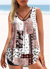 Pink swimwear,Tribal swimwear,ROTITA Tribal Print Ring Detail Pink Tankini Top