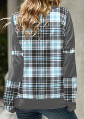 Light Blue tops,Plaid tops,Striped tops,Geometric tops,ROTITA Tartan Print Light Blue Cowl Neck Sweatshirt