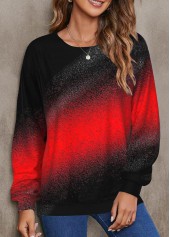 Red tops,Ombre tops,ROTITA Ombre Red Round Neck Long Sleeve Sweatshirt