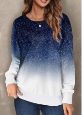 Navy tops,Ombre tops,ROTITA Ombre Navy Round Neck Long Sleeve Sweatshirt