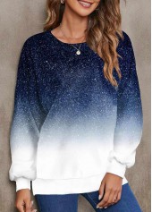 Rotita Ombre Navy Rundhals-Langarm-Sweatshirt