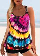 Multi Color swimwear,Rainbow Color swimwear,Tie Dye swimwear,ROTITA Metal Ring Multi Color Tankini Top