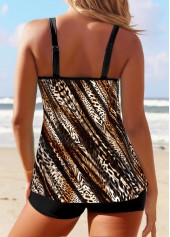 Dark Coffee swimwear,Leopard swimwear,ROTITA Dark Coffee Double Straps Leopard Tankini Top