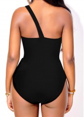 Black swimwear,Contrast Color swimwear,ROTITA Asymmetry Contrast Black One Piece Swimwear