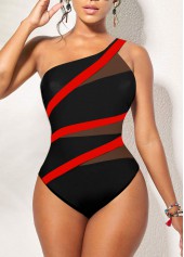 Black swimwear,Contrast Color swimwear,ROTITA Asymmetry Contrast Black One Piece Swimwear