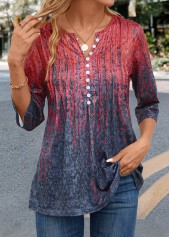 Coral tops,Plants tops,ROTITA Tuck Stitch Random Floral Print Coral T Shirt