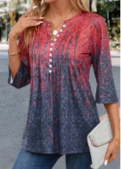 Coral tops,Plants tops,ROTITA Tuck Stitch Random Floral Print Coral T Shirt