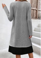 Light Grey Marl dresses,Contrast Color dresses,Everyday dresses,Casual dresses,ROTITA Tummy Coverage Light Grey Marl Round Neck Dress