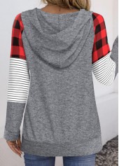 Grey tops,Plaid tops,Christmas tops,Letter tops,Striped tops,ROTITA Patchwork Christmas Print Grey Long Sleeve Hoodie