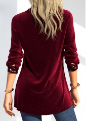 Wine Red tops,Plain Color tops,ROTITA Velvet Wine Red Shirt Collar Long Sleeve Blouse