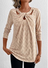 Champagne tops,Plain Color tops,ROTITA Velvet Champagne Long Sleeve T Shirt