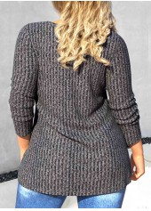 Dark Grey plus size,Plain Color plus size,ROTITA Plus Size Button Dark Grey Heart Collar T Shirt