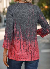 Coral tops,Dark Grey tops,Ombre tops,Plants tops,Geometric tops,Button Ombre Coral Round Neck T Shirt
