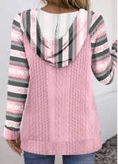 Pink tops,Striped tops,Geometric tops,ROTITA Textured Fabric Multi Stripe Print Pink Long Sleeve Hoodie