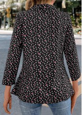 Black tops,White tops,Ditsy Floral tops,Dot tops,Button Ditsy Floral Print Black Shirt Collar Blouse