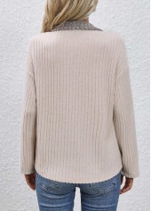 Beige tops,Contrast Color tops,ROTITA Button Beige Turn Down Collar Long Sleeve Sweatshirt
