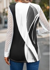 Grey tops,Black tops,Geometric tops,Striped tops,Lace Geometric Print Grey V Neck T Shirt