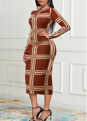 Light Coffee dresses,Dark Coffee dresses,Striped dresses,Geometric dresses,Party dresses,Elegant dresses,ROTITA Plus Size Tummy Coverage Striped Light Coffee Bodycon Dress