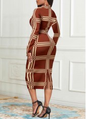 Light Coffee dresses,Dark Coffee dresses,Striped dresses,Geometric dresses,Party dresses,Elegant dresses,ROTITA Plus Size Tummy Coverage Striped Light Coffee Bodycon Dress