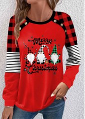 Weinrotes Rundhals-T-Shirt mit Rotita-Knopf-Weihnachtsdruck