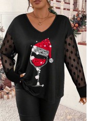 Rotita Plus Size Mesh-T-Shirt mit Weihnachtsdruck in Schwarz
