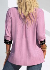 Pink tops,Plants tops,Floral tops,ROTITA Random Floral Print Pink Fake Two Piece Twinset