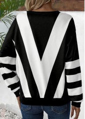 Black tops,White tops,Striped tops,Geometric tops,ROTITA Zipper Striped Black Round Neck Long Sleeve Sweatshirt