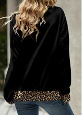 Light Coffee tops,Black tops,Leopard tops,Geometric tops,Plaid tops,Striped tops,ROTITA Patchwork Leopard Light Coffee Cowl Neck Christmas Sweatshirt