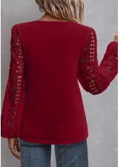 Wine Red tops,Plain Color tops,ROTITA Plus Size Lace Wine Red Asymmetrical Neck Blouse