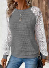 Dark Grey plus size,White plus size,Contrast Color plus size,ROTITA Plus Size Patchwork Dark Grey Round Neck T Shirt