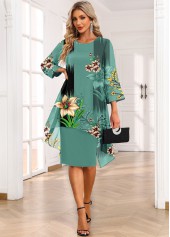 rotita fausse robe haute basse verte à imprimé floral 2 en 1