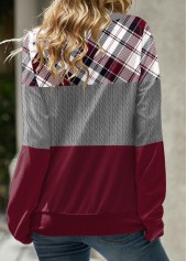 Multi Color tops,Plaid tops,Striped tops,Geometric tops,ROTITA Patchwork Plaid Multi Color Cowl Neck Long Sleeve Sweatshirt