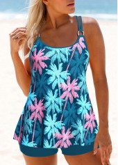 ensemble de tankini à imprimé de plantes tropicales bleu paon avec anneau circulaire rotita