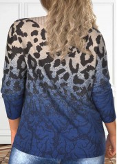 Dark Blue plus size,Leopard plus size,Ombre plus size,ROTITA Plus Size Asymmetry Dark Blue Leopard T Shirt