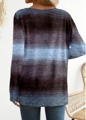 Light Blue tops,Ombre tops,ROTITA Patchwork Ombre Round Neck Long Sleeve T Shirt