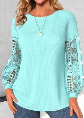 Mint Green tops,Plain Color tops,ROTITA Lace Mint Green Round Neck Long Sleeve Sweatshirt