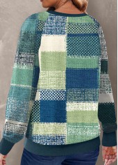 Multi Color tops,Geometric tops,Striped tops,Plaid tops,ROTITA Button Geometric Print Multi Color Round Neck Sweatshirt