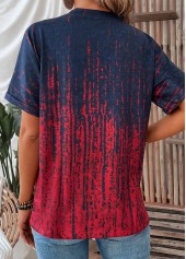Wine Red tops,Ombre tops,Button Ombre Wine Red Split Neck T Shirt