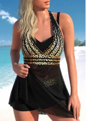 ensemble tankini taille haute en dentelle léopard noir rotita