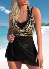 Black swimwear,Leopard swimwear,ROTITA Lace Black Leopard High Waisted Tankini Set