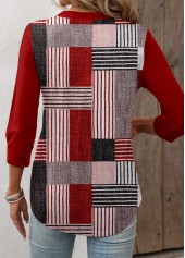 Wine Red tops,Geometric tops,Striped tops,ROTITA Geometric Print Wine Red T Shirt