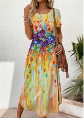 Yellow dresses,Rainbow Color dresses,Plants dresses,Floral dresses,Dot dresses,Everyday dresses,Casual dresses,ROTITA Pocket Random Floral Print Yellow Maxi Shift Dress