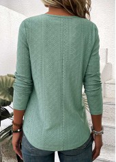 Green tops,Plain Color tops,Criss Cross Green V Neck Long Sleeve T Shirt