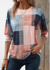 Rotita Patchwork-T-Shirt mit geometrischem Print in Rosa mit Rundhalsausschnitt
